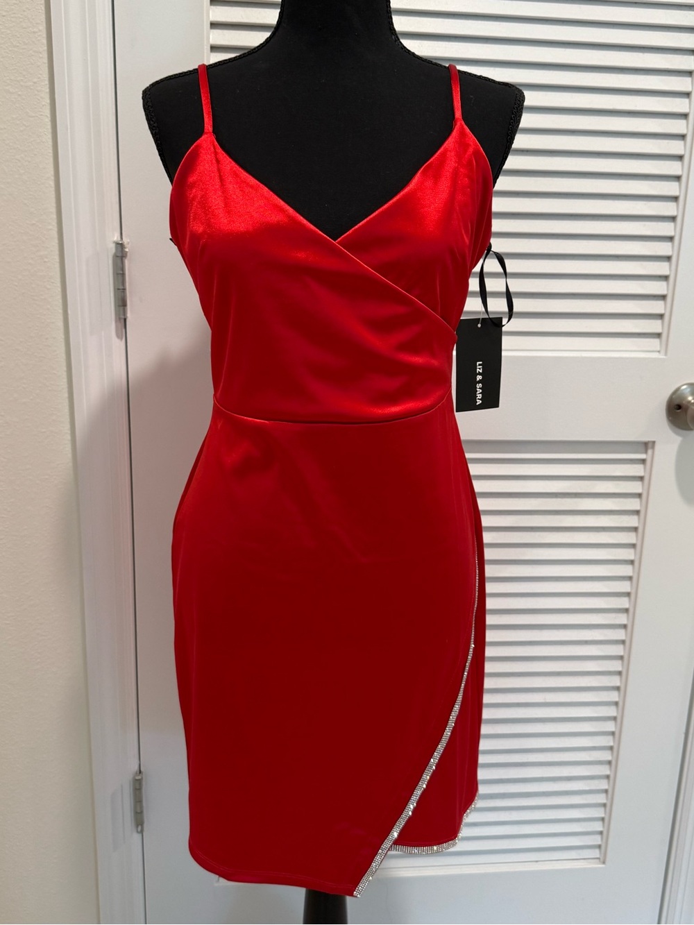 Red Satin Spaghetti-Strap Mini Dress